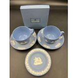 A Wedgewood tea cups and saucers along with a trinket dish