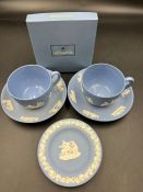 A Wedgewood tea cups and saucers along with a trinket dish