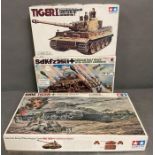 Three boxed model kits, Sdkfzzsi/1, Tigeri and King Tiger