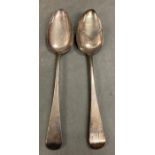 Two Georgian silver spoons by GD (109g)