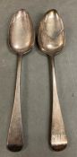 Two Georgian silver spoons by GD (109g)