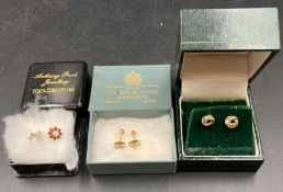 Three pairs of 9ct gold earrings