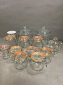 A selection of glass storage jars, Kilner jars and cookie jars