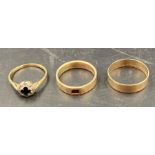 A selection of three 9ct gold rings in differing styles (Total Approximate Weight 9.2g) Size P & S