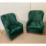 A pair of Kindel furniture company lounge chairs in green