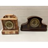 Two mantel clocks. One Victorian inlay and one marble mantle clock