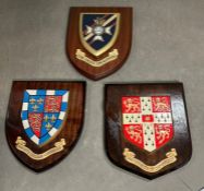 Three wall shields, The Light Dragoons, University of Cambridge and Christs College Cambridge