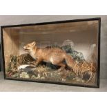 A cased glass fronted taxidermy of a fox Hunting Scene (H62cm W107cm D35cm)