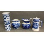 A selection of blue and white china including a Chinese vase