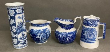A selection of blue and white china including a Chinese vase