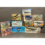 Eleven boxed aircraft model kits