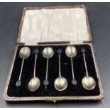 A Boxed set of coffee bean ended silver spoons by William Suckling Ltd, hallmarked for Birmingham