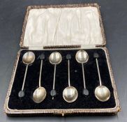 A Boxed set of coffee bean ended silver spoons by William Suckling Ltd, hallmarked for Birmingham