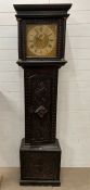 An18th century eight day, oak long case clock with weights and pendulum, Thomas Stone London.