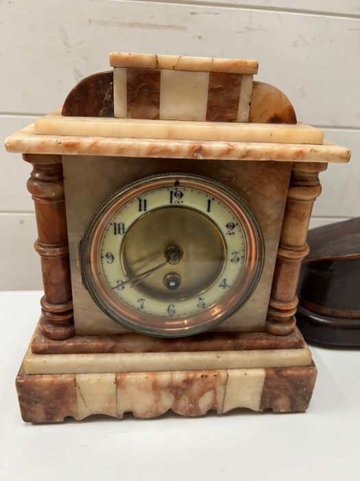 Two mantel clocks. One Victorian inlay and one marble mantle clock - Image 2 of 5