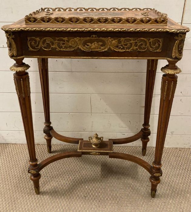 An antique bijouterie table with gilt detailing (H79cm W61cm D38cm) AF