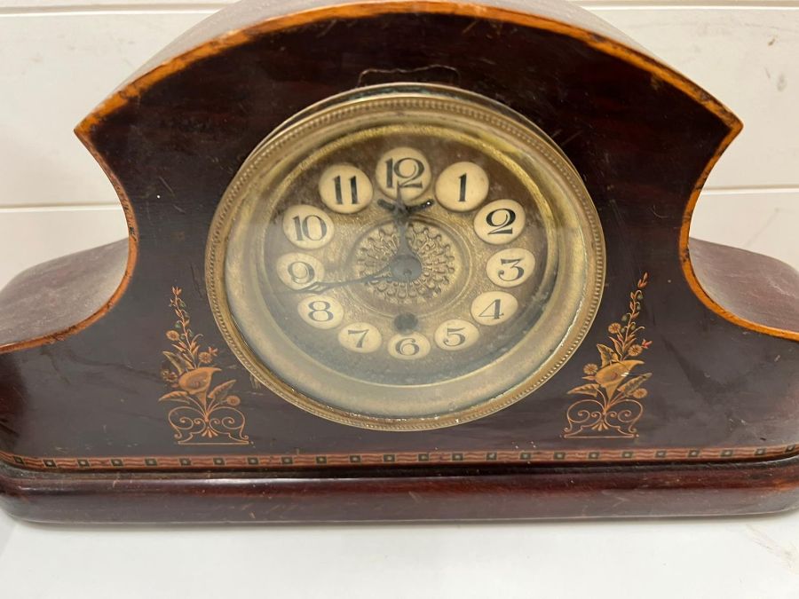 Two mantel clocks. One Victorian inlay and one marble mantle clock - Image 4 of 5