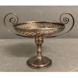 Two handled pierced bowl, hallmarked for Sheffield 1907 (123g) by Martin Hall & Co