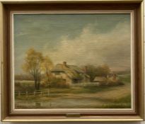 An oil on canvas of Hampshire Country Road by American artist Ron Adams, signed