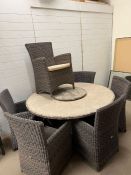 A weave round garden dining set with lazy Susan parasol and base AF