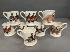Eight Emma Bridgewater 1/2 pint Game mug, Partridge, Pheasant, Red Grouse etc
