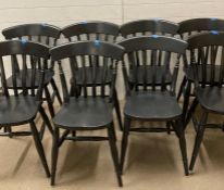 Eight black painted dining Windsor chairs