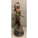 A bronzed figure of a lady playing the tambourine titled Gaite in the manner of Charles Ruchot