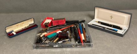 A selection of various pens to include Yard O Lead, Parker, various nibs etc
