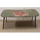A Mid Century coffee table with rose design (H35cm W92cm D38cm)