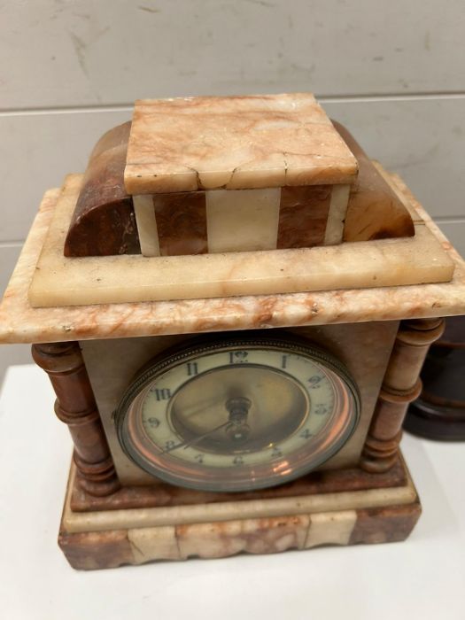 Two mantel clocks. One Victorian inlay and one marble mantle clock - Image 3 of 5