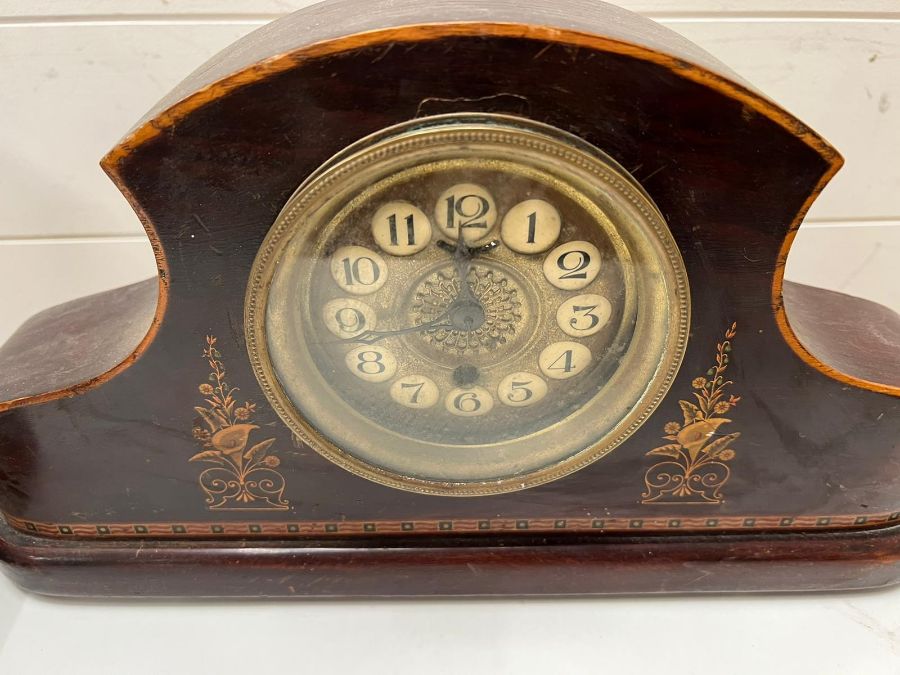Two mantel clocks. One Victorian inlay and one marble mantle clock - Image 5 of 5