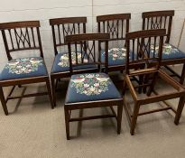 Six mahogany frame chairs with needlework pads (one missing)