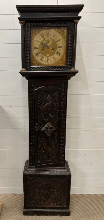 An18th century eight day, oak long case clock with weights and pendulum, Thomas Stone London. - Image 2 of 8