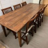 A Farmhouse Refectory table with plank top on straight tapering legs, six chairs and two Chamber