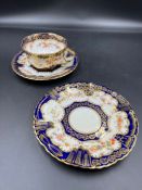 A Staffordshire crown teacup and saucer stamped Osler Calutta and gilded to front "Dighapatia"