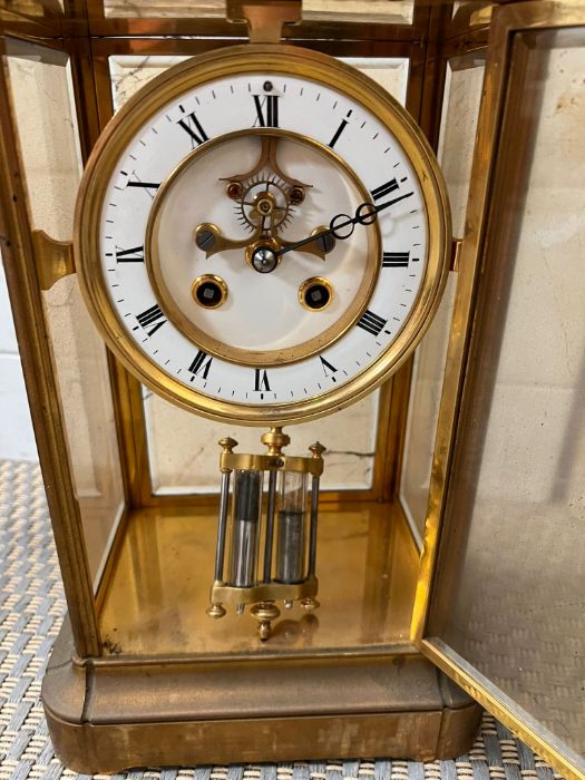 French four glass open escapement mercury pendulum mantel clock - Image 3 of 5