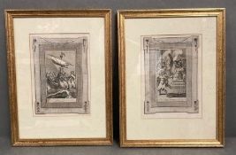 Two prints in gilt frame with a classical theme
