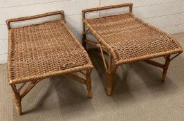 A pair of bamboo and wicker side tables AF