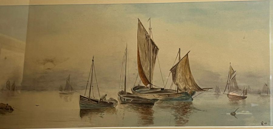 Oil painting of a farm land and a watercolour of fishing boats signed lower right - Image 5 of 8