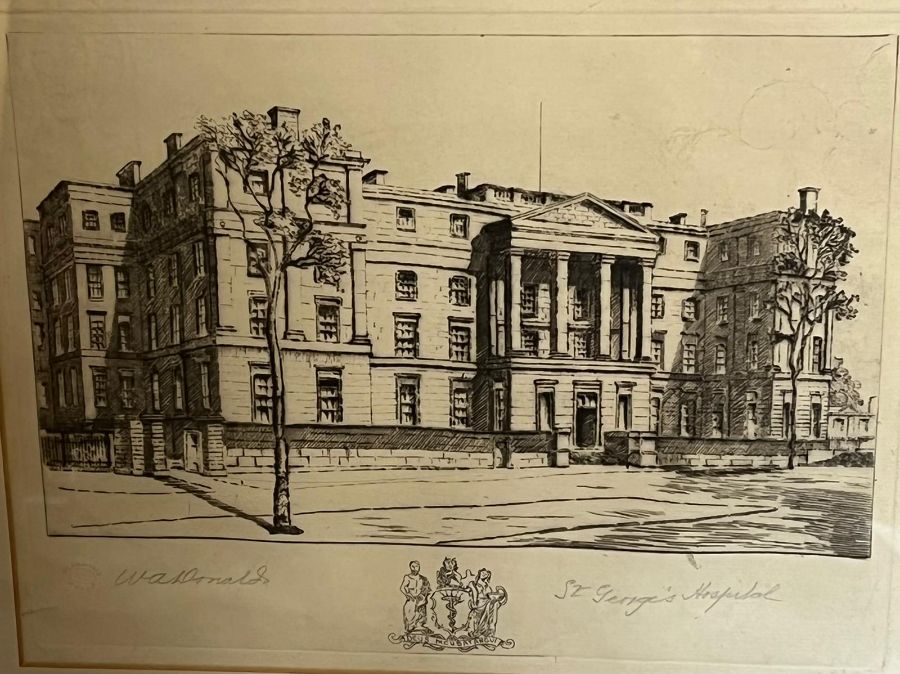 A signed engraving opera house Covent gardens and St Georges hospital. signed lower left (largest - Image 2 of 9