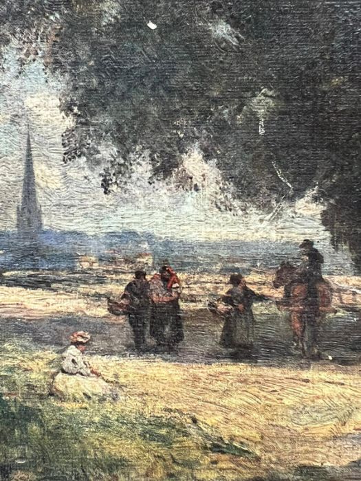 John Muirhead, oil on canvas of a picnic scene (24 cm x 19cm) - Image 3 of 8
