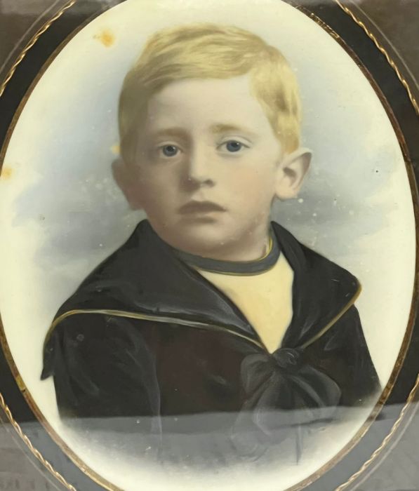 A portrait of a young boy in a sailor uniform, in an ebony style and gilt frame 38cm x 43cm - Image 2 of 4