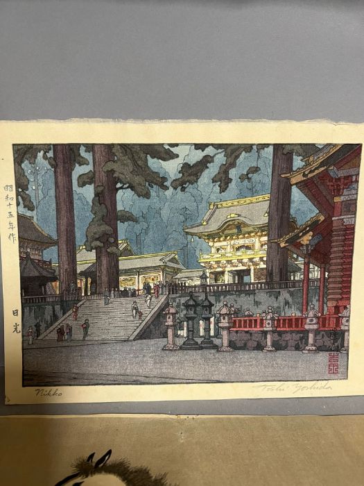 Two Japanese woodblock prints, one by Toshi Yoshida (1911-1995), signed and titled "Nikko", the - Image 3 of 4