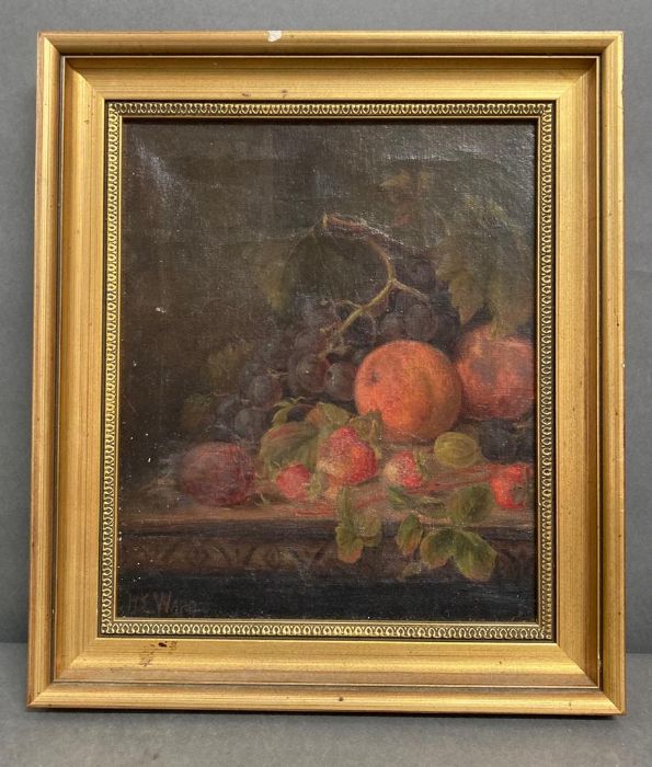 H E Ward, oil on canvas, still life, signed, framed (33cm x 38cm)