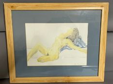 A watercolour 'Nude' signed Taggart '98, framed and glazed