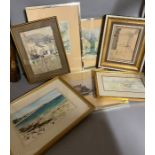 Seven mixed prints of coastal and city scenes