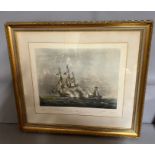 A large framed engraving print of warships "The Java Plate 2" (73cm x 65cm)