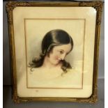 20th Century glazed and framed watercolour depicting a girls face