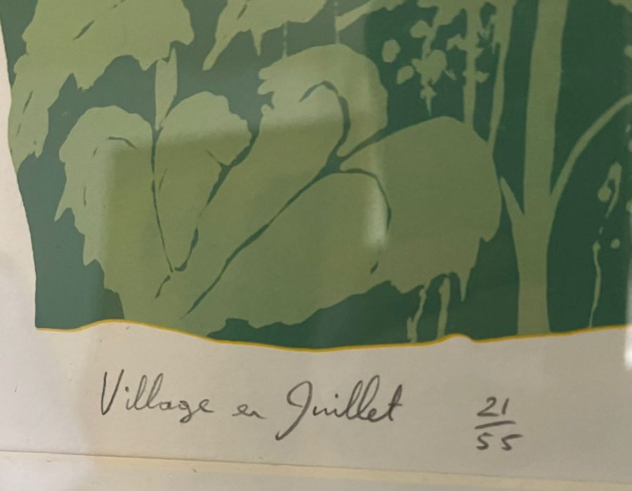 Village en Juillet 21/55 signed lower right, Sunflowers in a French village 50cm x 40cm - Image 2 of 4