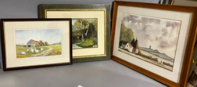 Three rural scenes in mixed media, one illegibly signed and dated 2001, framed and glazed, 56cm x